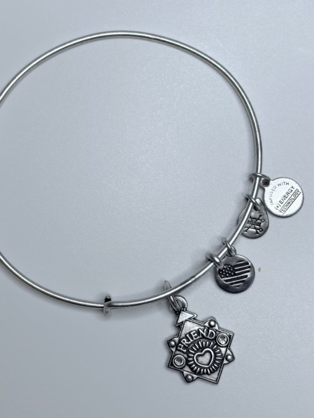 Alex and Ani Friend Charm Expandable Bangle Bracelet Silver Tone Friendship Gift